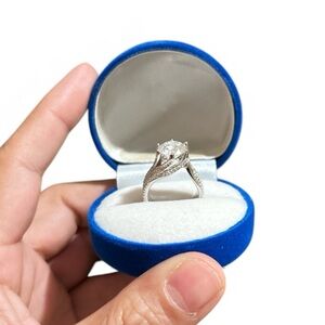 Moissanite Silver Ring with Crystal Accents